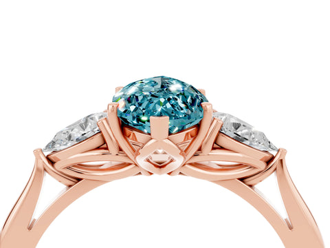 Rose gold Marquise Cut Blue Topaz Three-Stone Ring with Pear Side Stones and Four-Prong Setting_16