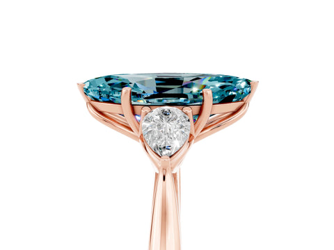 Rose gold Marquise Cut Blue Topaz Three-Stone Ring with Pear Side Stones and Four-Prong Setting_17