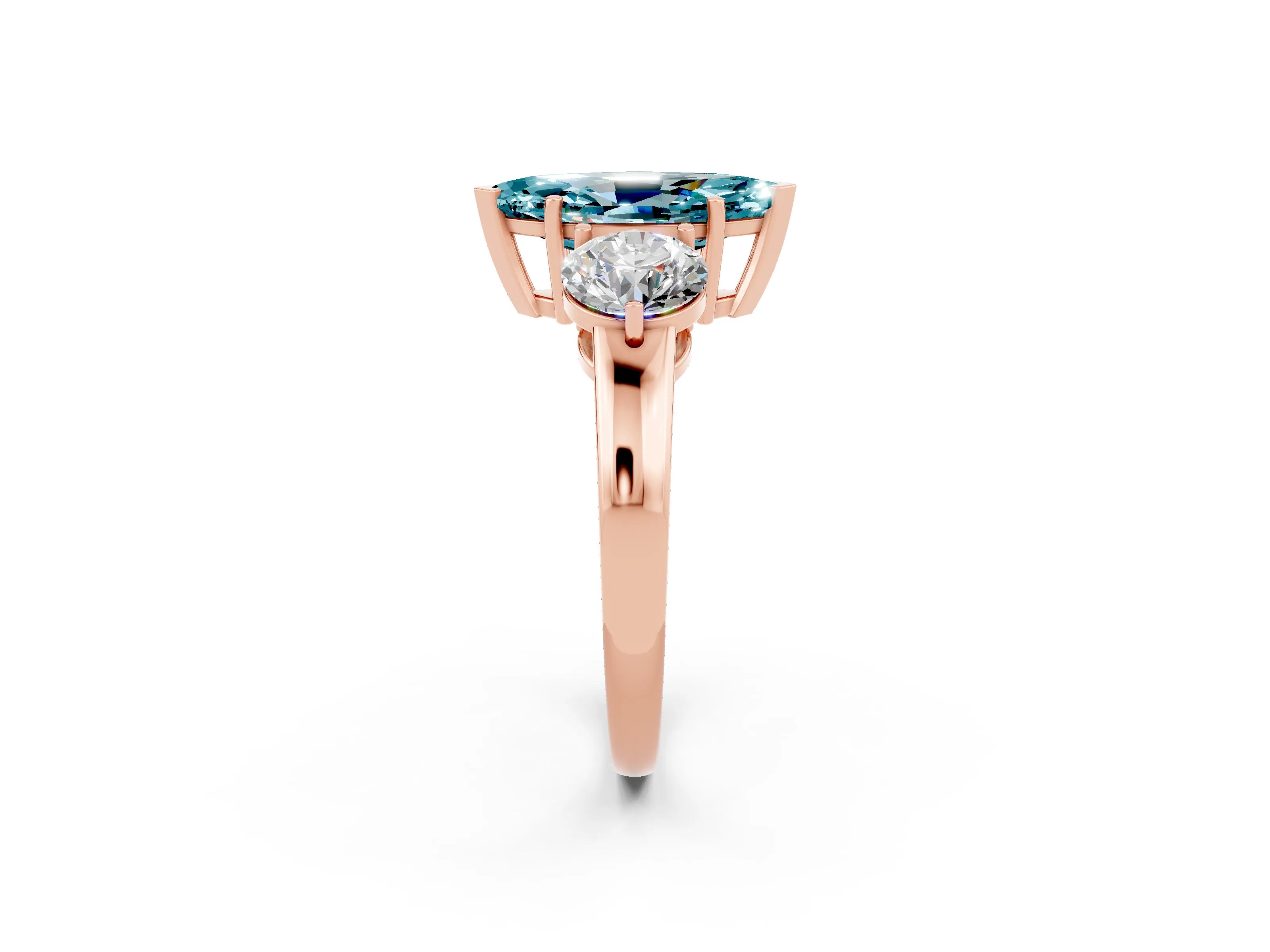 Rose gold Marquise Cut Blue Topaz Three-Stone Ring with Prong Setting and Classic Band_2