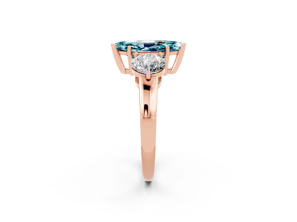 Rose gold Marquise Cut Blue Topaz Three-Stone Ring with Prong Setting and Classic Band