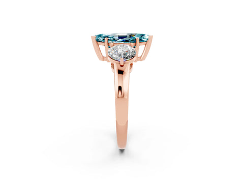 Rose gold Marquise Cut Blue Topaz Three-Stone Ring with Prong Setting and Classic Band_2