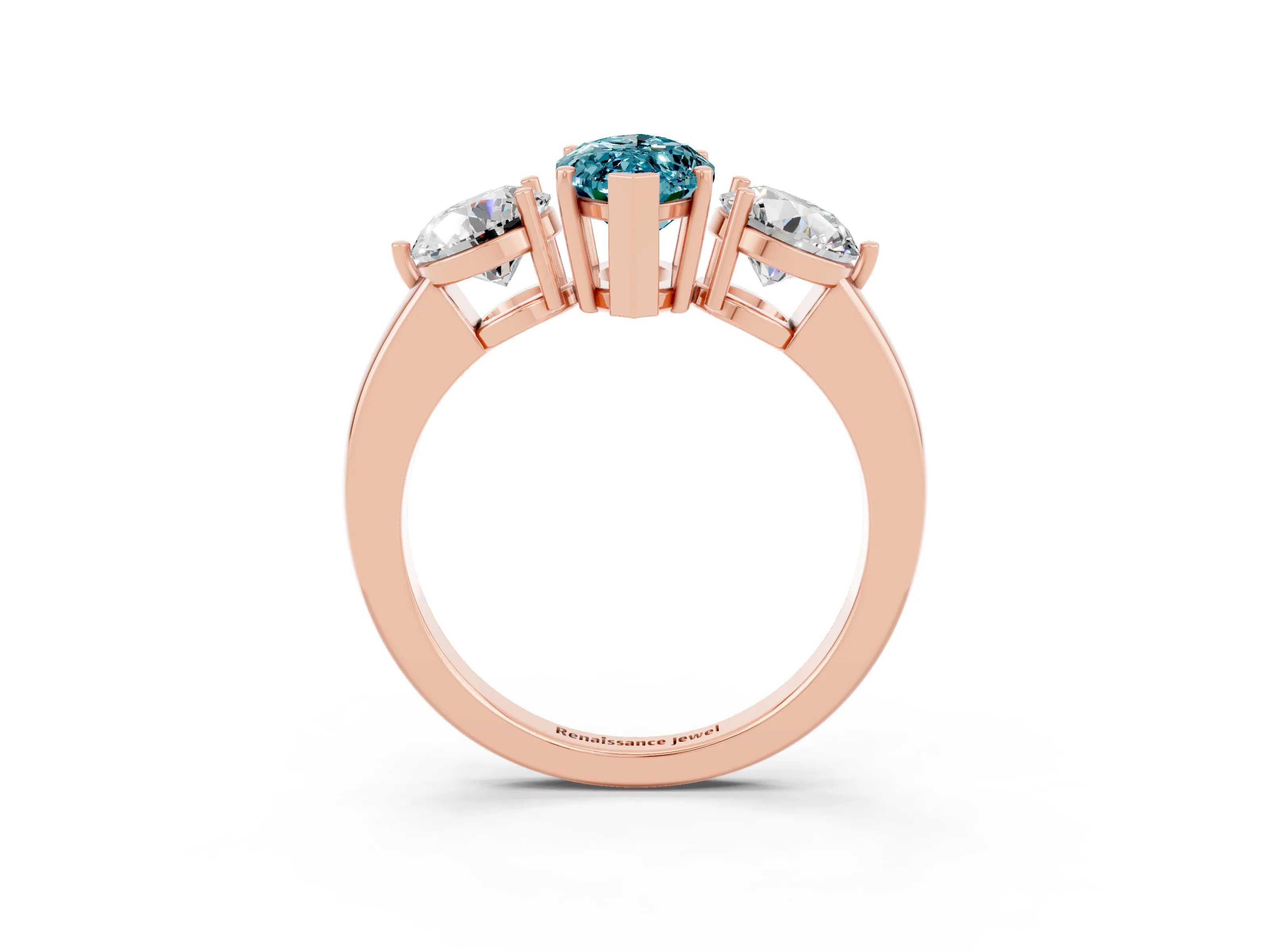 Rose gold Marquise Cut Blue Topaz Three-Stone Ring with Prong Setting and Classic Band_3