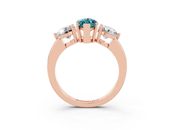 Rose gold Marquise Cut Blue Topaz Three-Stone Ring with Prong Setting and Classic Band