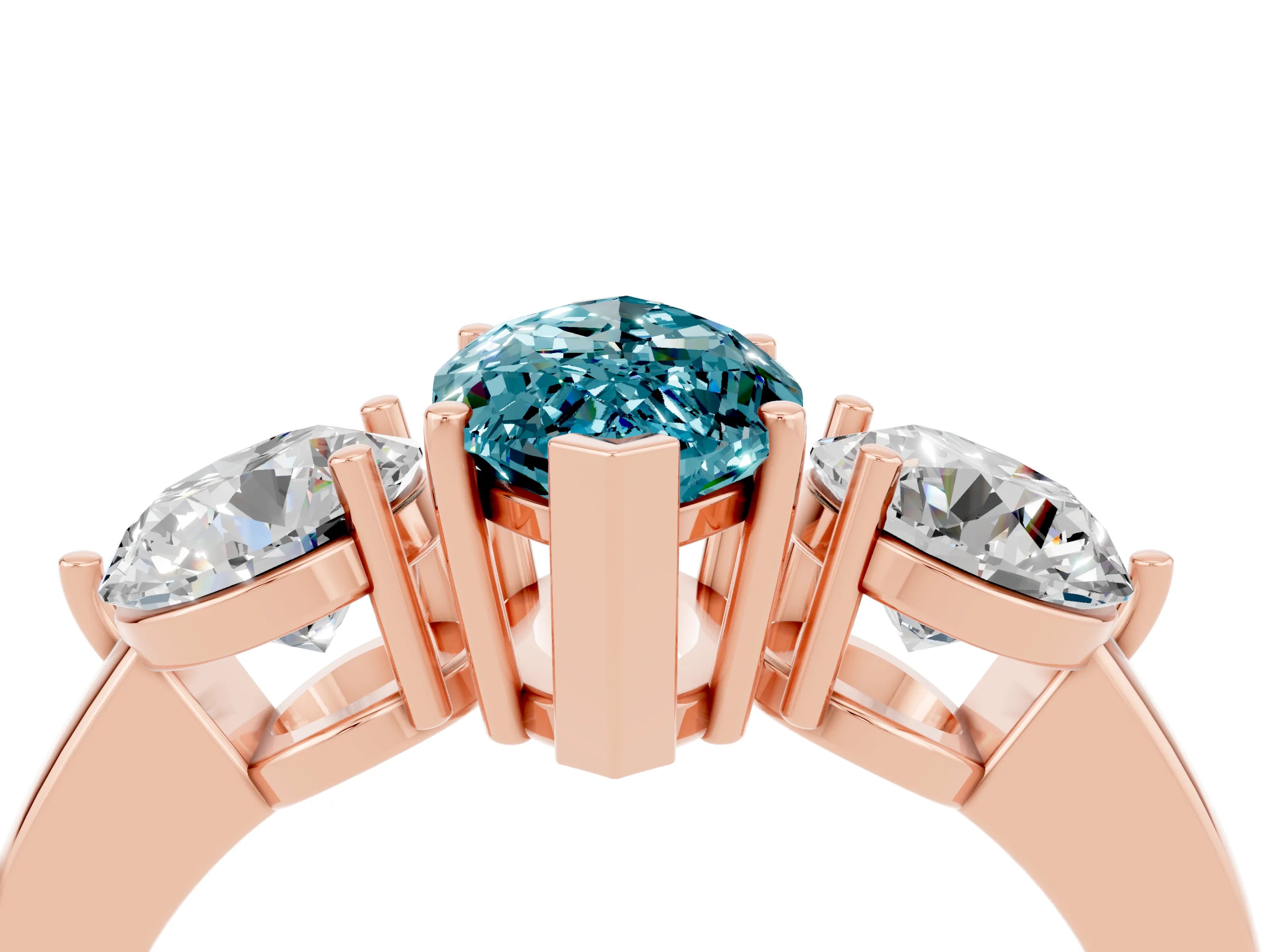Rose gold Marquise Cut Blue Topaz Three-Stone Ring with Prong Setting and Classic Band_4
