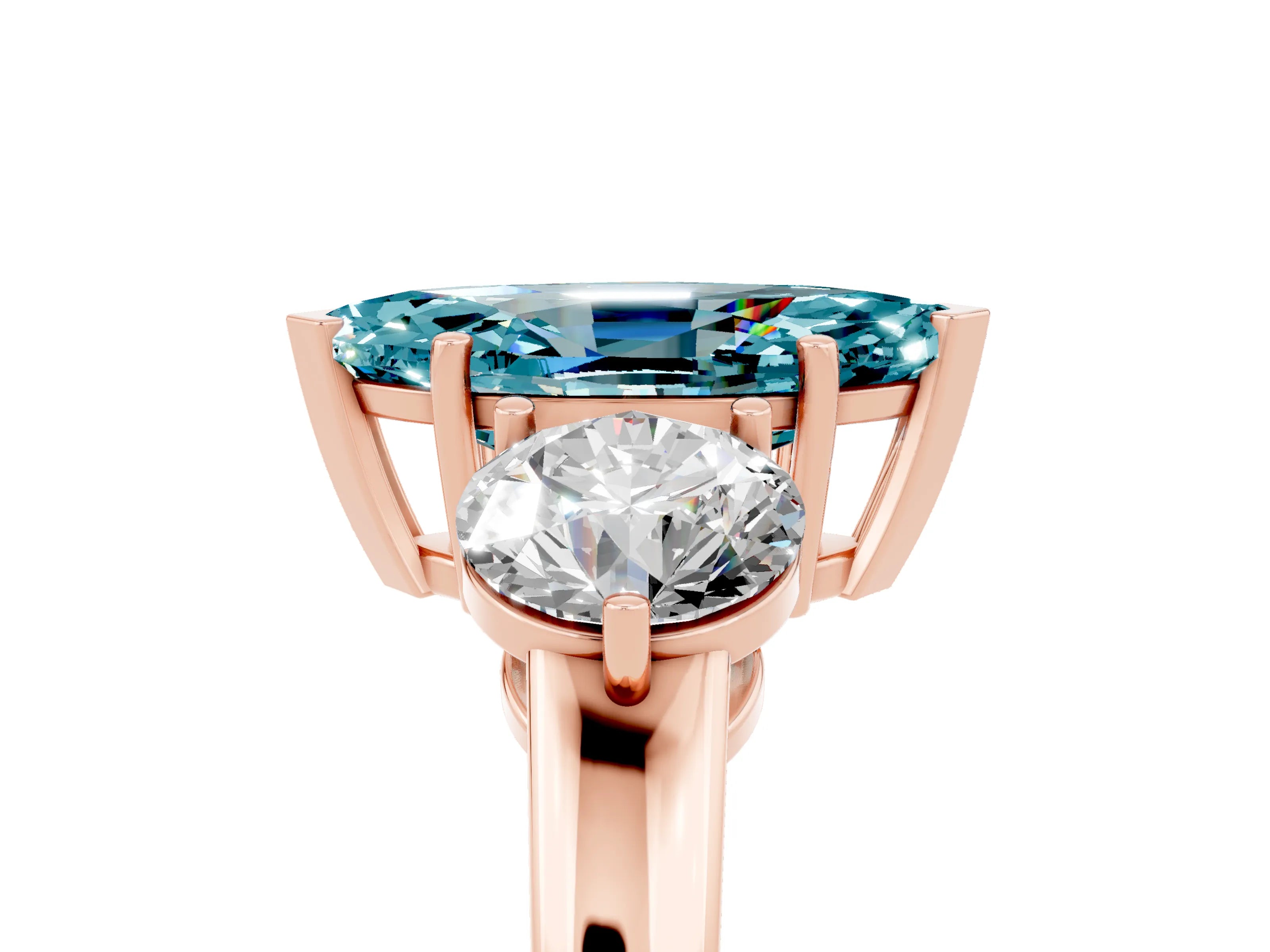 Rose gold Marquise Cut Blue Topaz Three-Stone Ring with Prong Setting and Classic Band_5