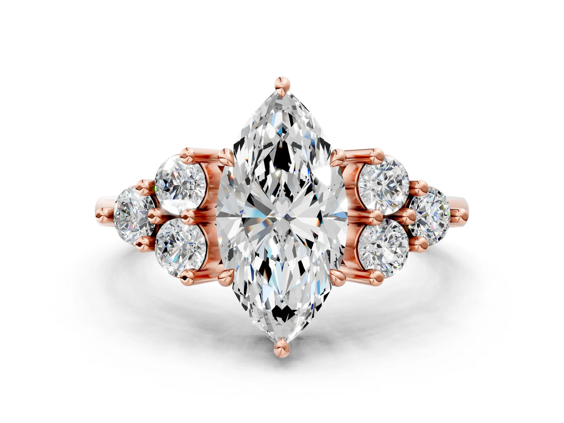 Rose gold Marquise Cut Brilliant Diamond Cluster Accent Solitaire Ring with Prong Setting_15