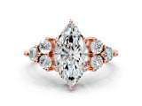 Rose gold Marquise Cut Brilliant Diamond Cluster Accent Solitaire Ring with Prong Setting_15