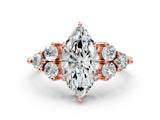 Rose gold Marquise Cut Brilliant Diamond Cluster Accent Solitaire Ring with Prong Setting_3
