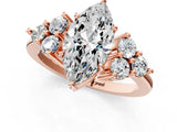 Rose gold Marquise Cut Brilliant Diamond Cluster Accent Solitaire Ring with Prong Setting_4