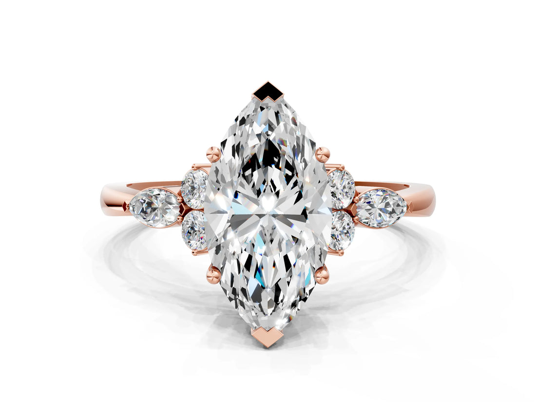 Rose gold Marquise Cut Brilliant Diamond Solitaire Ring with Pear Side Stones and Four-Prong Setting_3