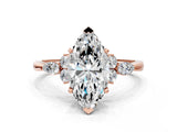 Rose gold Marquise Cut Brilliant Diamond Solitaire Ring with Pear Side Stones and Four-Prong Setting_3