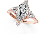 Rose gold Marquise Cut Brilliant Diamond with Cluster Setting on a Beaded Band and Four-Prong Setting_4