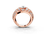 Rose gold Marquise Cut Brilliant Halo Pave Diamond Milgrain Ring_12