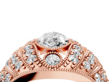Rose gold Marquise Cut Brilliant Halo Pave Diamond Milgrain Ring_13