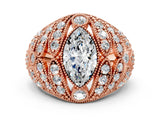 Rose gold Marquise Cut Brilliant Halo Pave Diamond Milgrain Ring_9