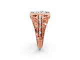 Rose gold Marquise Cut Brilliant Milgrain Filigree Diamond Ring with Square Prong Setting_39