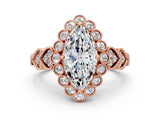 Rose gold Marquise Cut Brilliant Milgrain Pave Heart Band Solitaire Ring_3