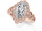 Rose gold Marquise Cut Brilliant Milgrain Pave Heart Band Solitaire Ring_4