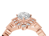 Rose gold Marquise Cut Brilliant Milgrain Pave Heart Band Solitaire Ring_7