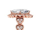 Rose gold Marquise Cut Brilliant Milgrain Pave Heart Band Solitaire Ring_8