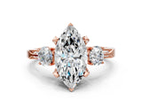 Rose gold Marquise Cut Brilliant Three-Stone Diamond Ring with Pavé Band and Four-Prong Setting_23