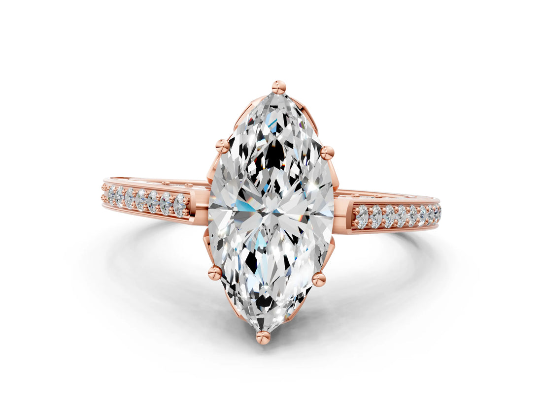 Rose gold Marquise Cut Cathedral Pave Diamond Engagement Ring with Six-Prong Setting_32