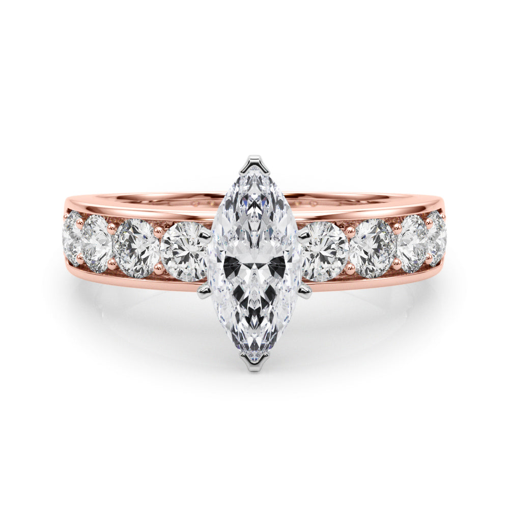 Rose gold Marquise Cut Channel Set Diamond Engagement Ring with Four-Prong Setting 1