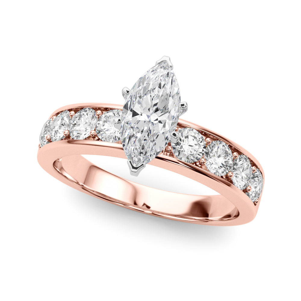 Rose gold Marquise Cut Channel Set Diamond Engagement Ring with Four-Prong Setting