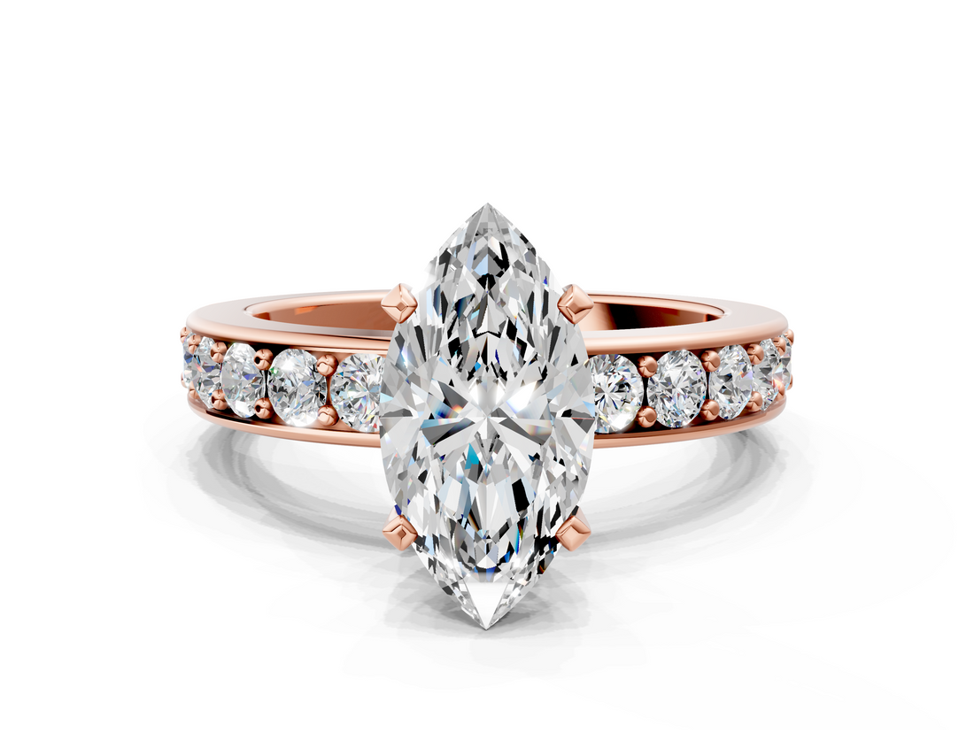 Rose gold Marquise Cut Channel Set Diamond Engagement Ring with Four-Prong Setting_251
