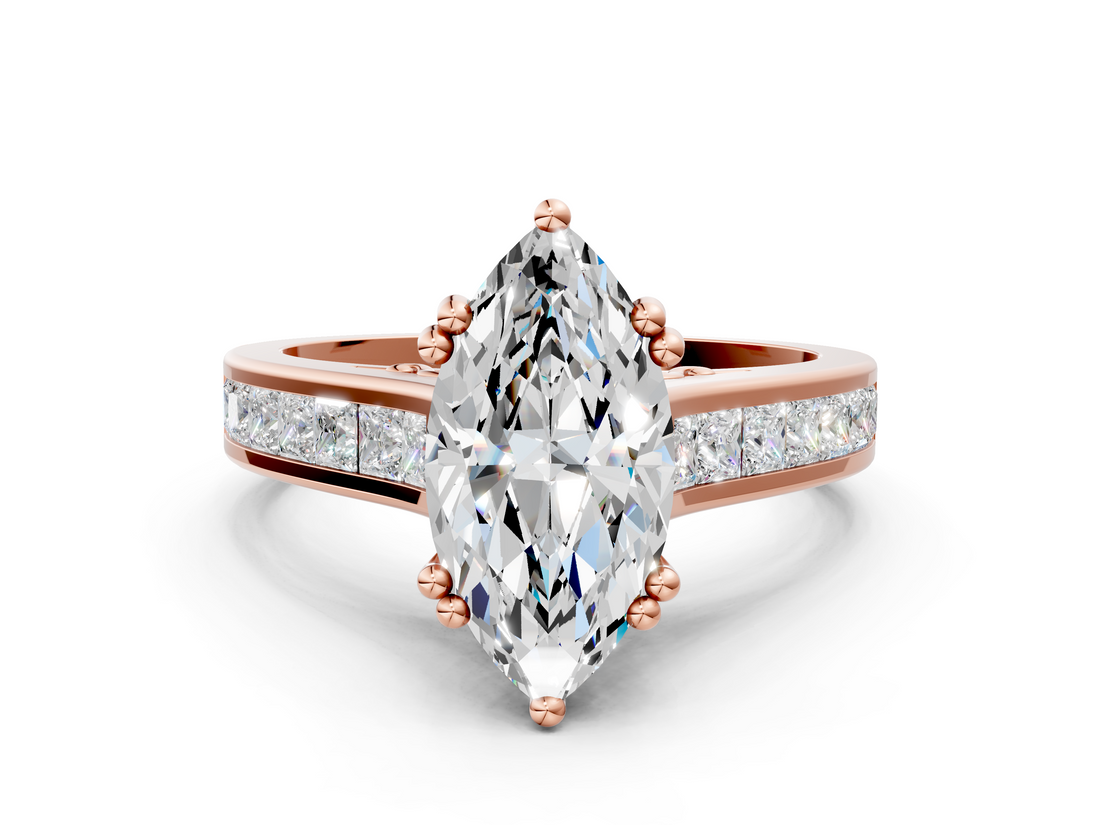 Rose gold Marquise Cut Channel Set Solitaire Engagement Ring with Prong Setting_33