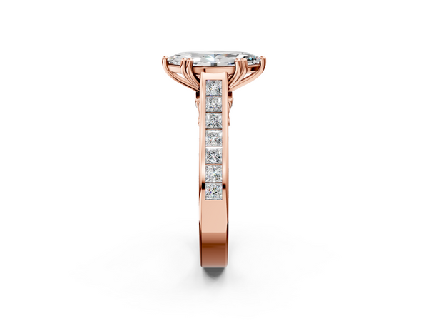 Rose Gold Marquise Channel Set Solitaire Engagement Ring Setting with Double Claw Prongs