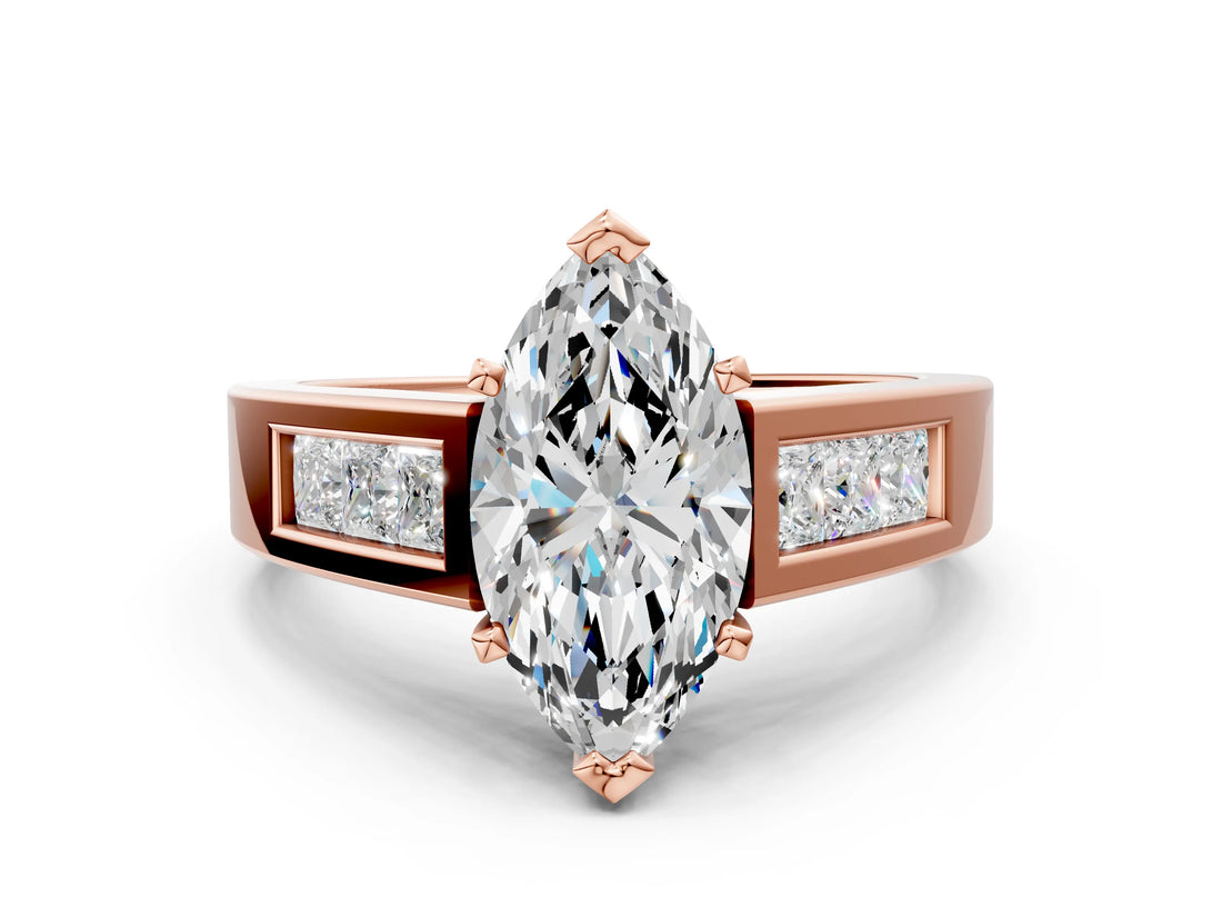 Rose gold Marquise Cut Channel Set Solitaire Ring with Four-Prong Setting_6