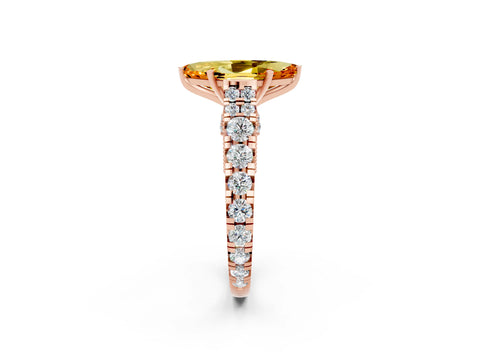 Rose gold Marquise Cut Citrine Classic Solitaire Ring with Pavé Band and Four-Prong Setting_2