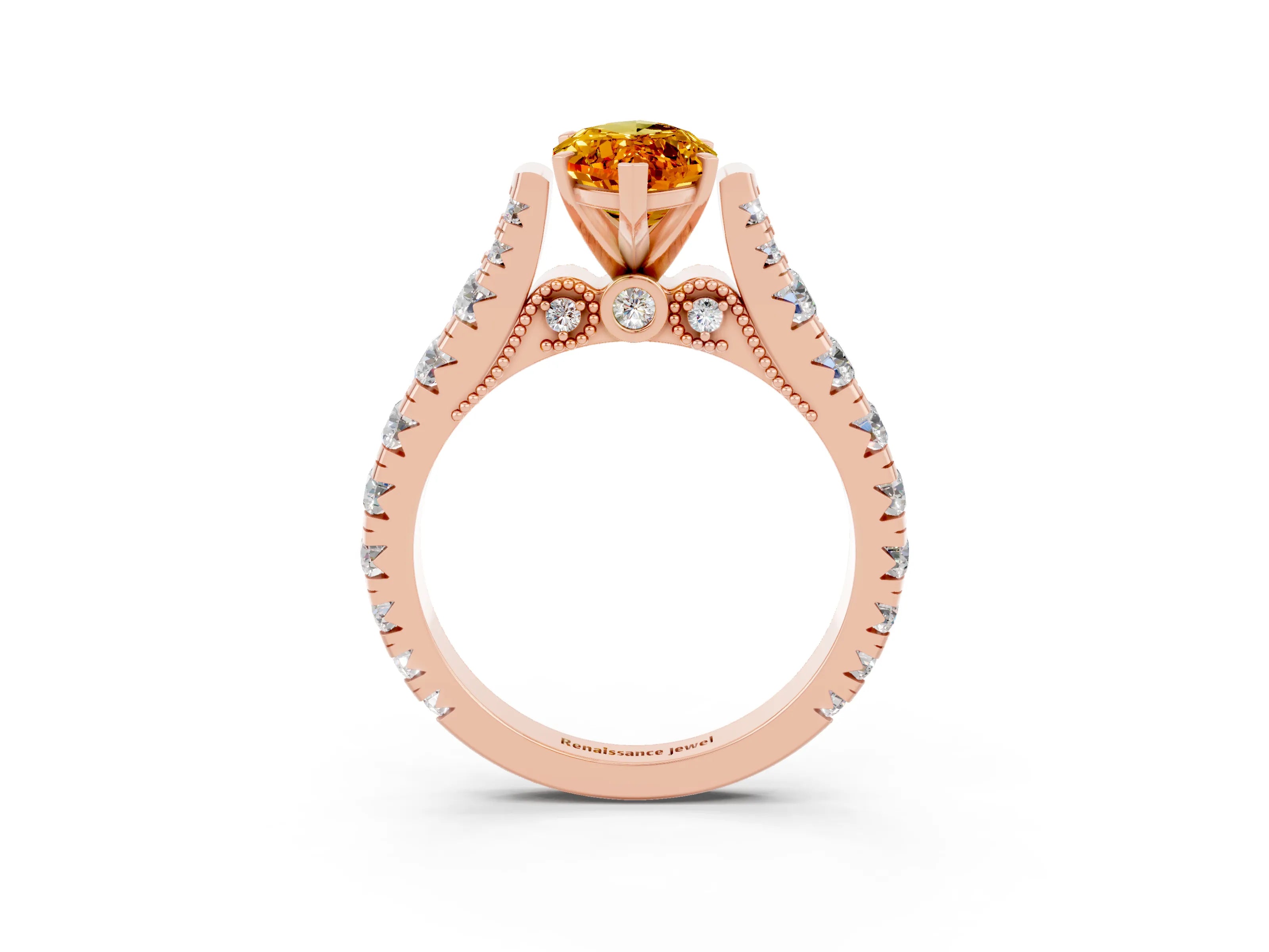 Rose gold Marquise Cut Citrine Classic Solitaire Ring with Pavé Band and Four-Prong Setting_3