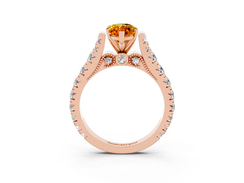 Rose gold Marquise Cut Citrine Classic Solitaire Ring with Pavé Band and Four-Prong Setting_3