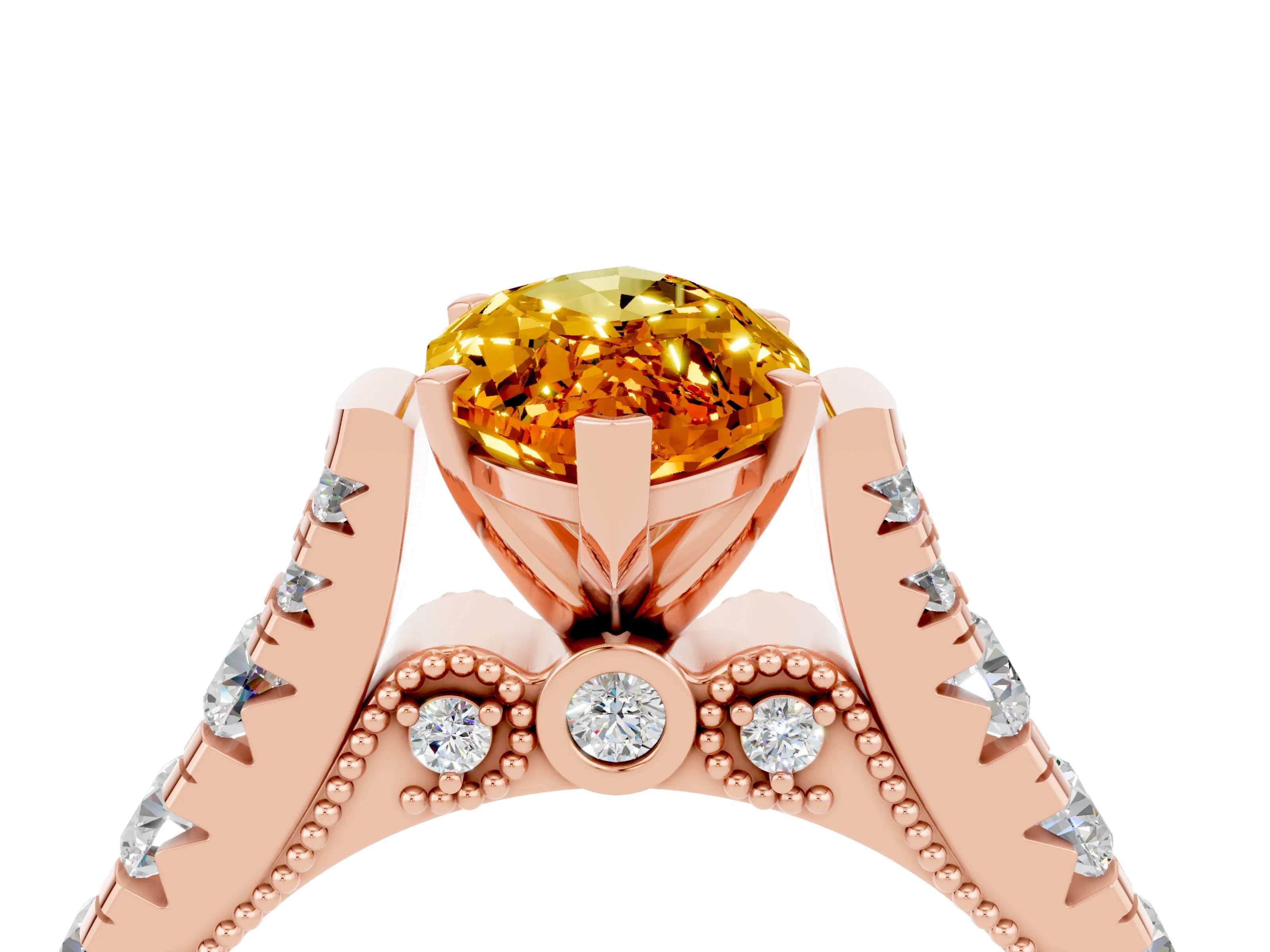 Rose gold Marquise Cut Citrine Classic Solitaire Ring with Pavé Band and Four-Prong Setting_4
