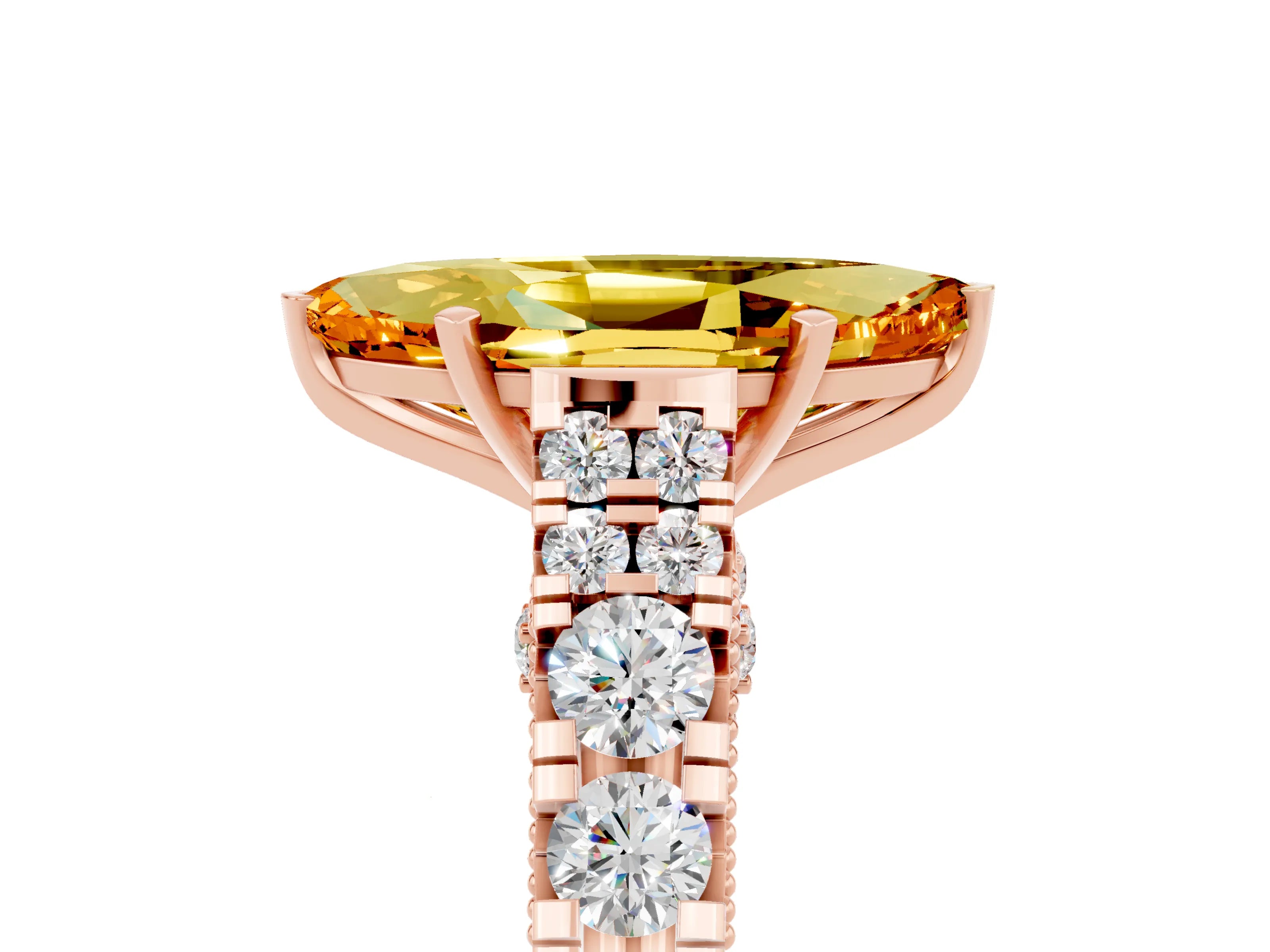 Rose gold Marquise Cut Citrine Classic Solitaire Ring with Pavé Band and Four-Prong Setting_5