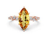 Rose gold Marquise Cut Citrine Cluster Side Stone Solitaire Ring with Prong Setting_24