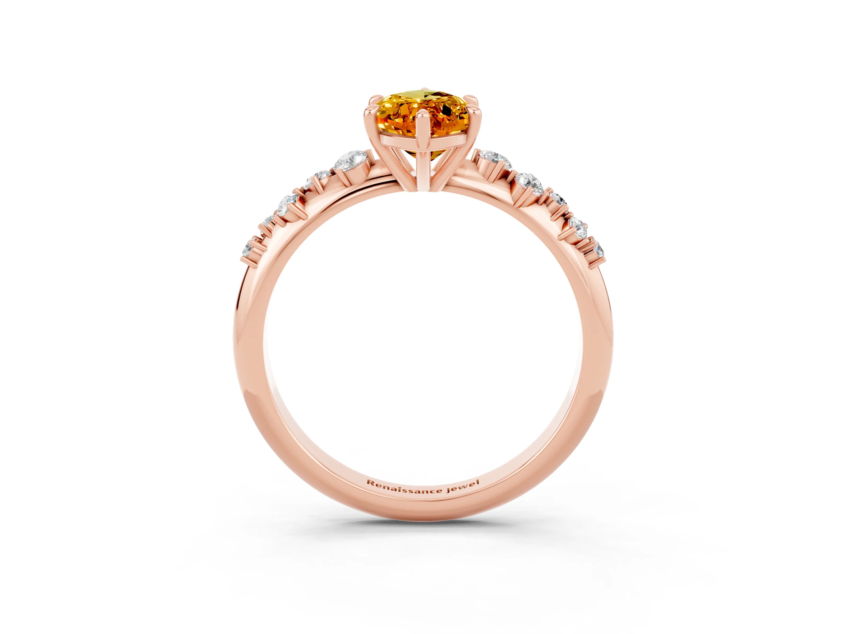 Rose gold Marquise Cut Citrine Cluster Side Stone Solitaire Ring with Prong Setting_27