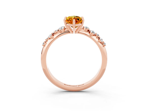 Rose gold Marquise Cut Citrine Cluster Side Stone Solitaire Ring with Prong Setting
