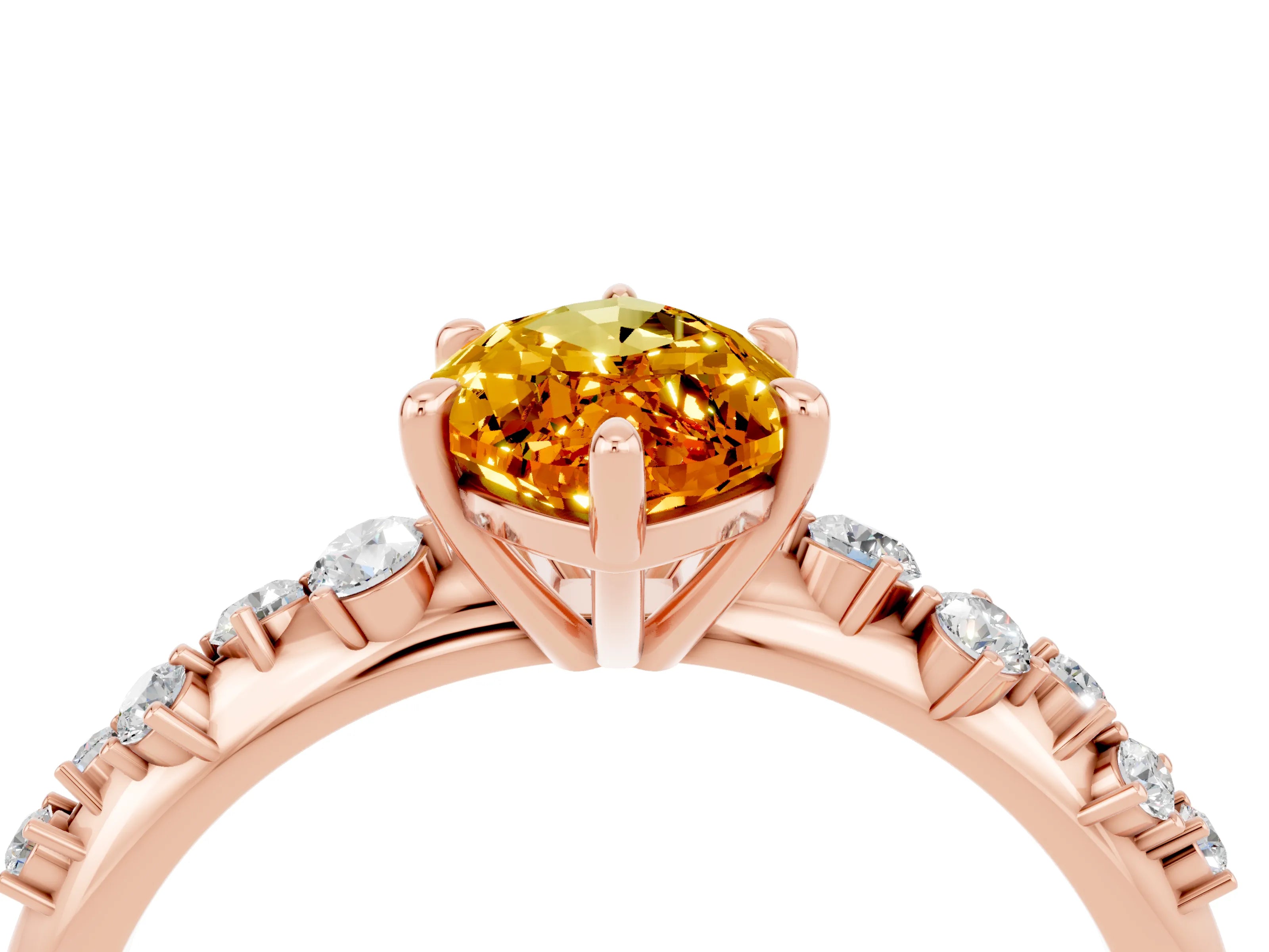 Rose gold Marquise Cut Citrine Cluster Side Stone Solitaire Ring with Prong Setting_28