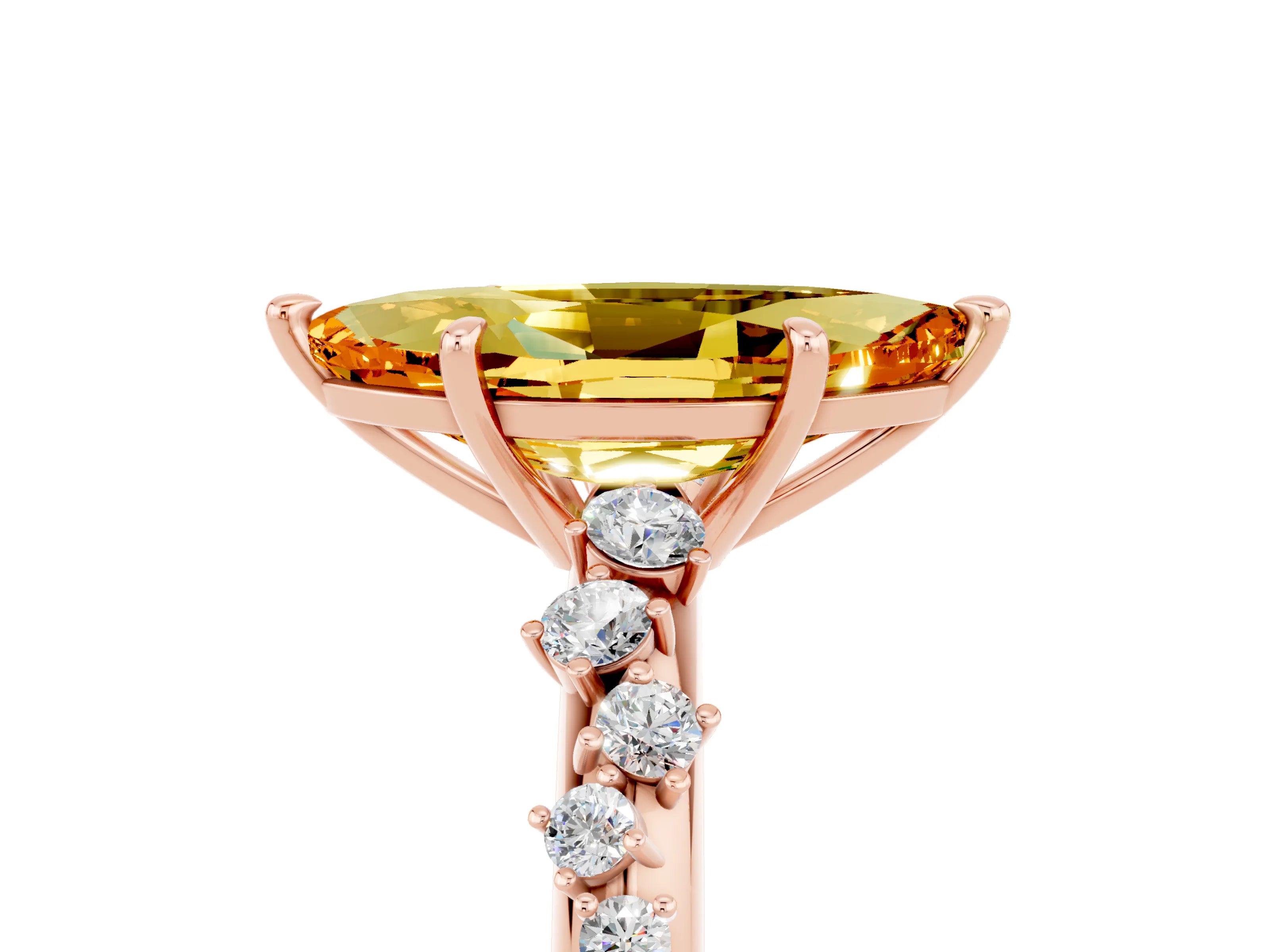 Rose gold Marquise Cut Citrine Cluster Side Stone Solitaire Ring with Prong Setting_29