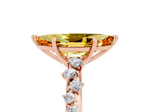Rose gold Marquise Cut Citrine Cluster Side Stone Solitaire Ring with Prong Setting_29