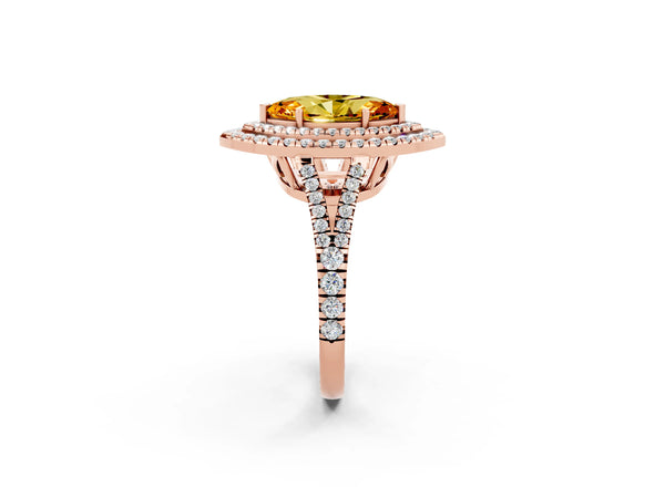 Rose gold Marquise Cut Citrine Double Halo Ring with Pavé Band and Prong Setting