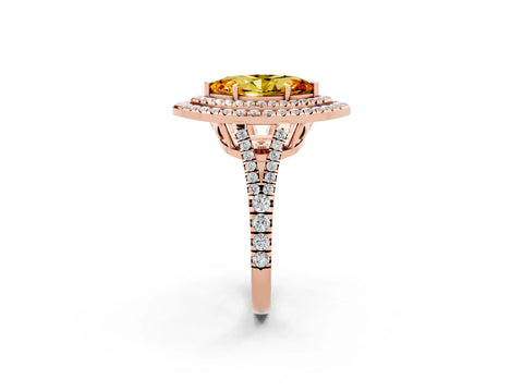 Rose gold Marquise Cut Citrine Double Halo Ring with Pavé Band and Prong Setting_14