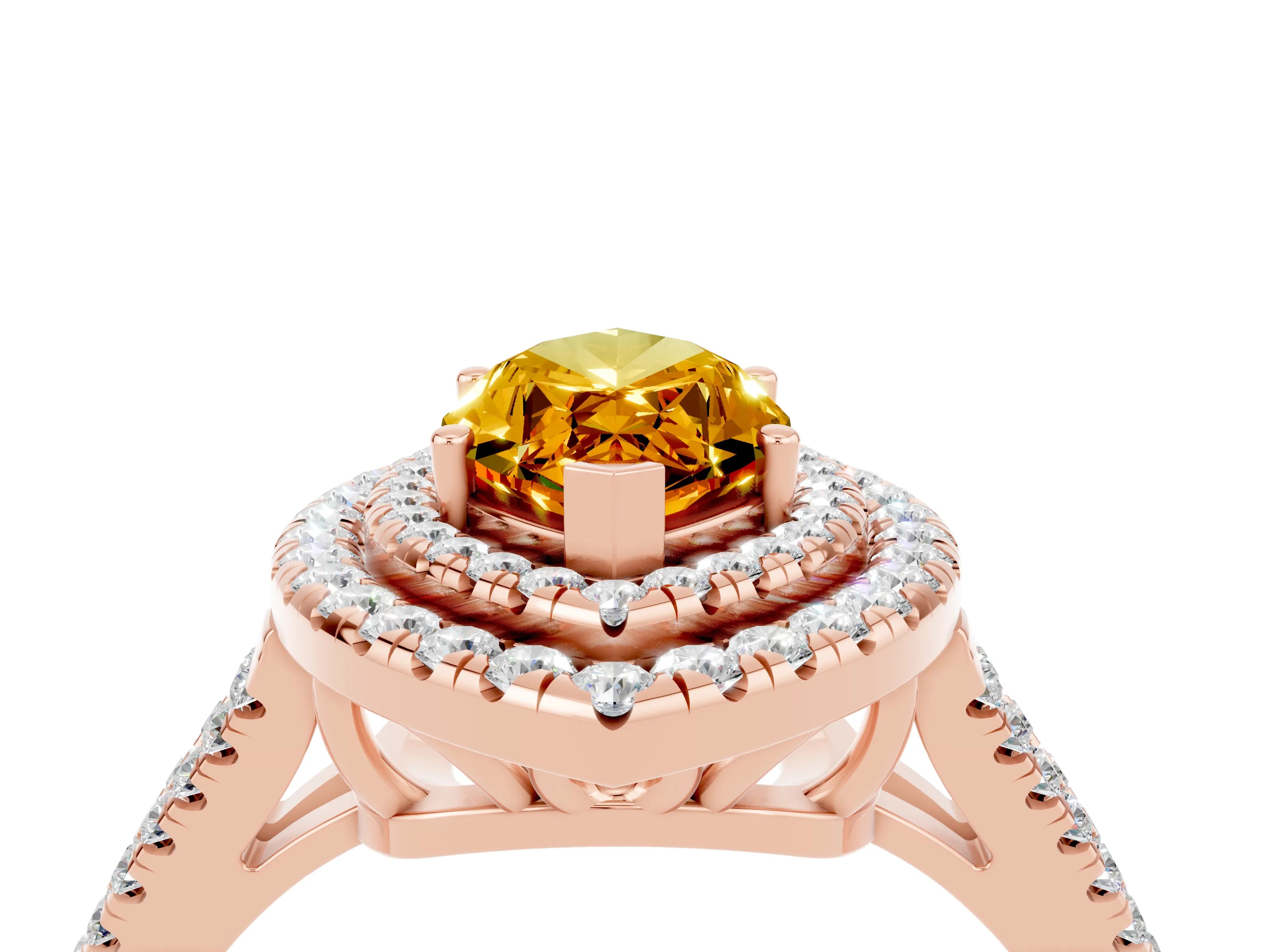 Rose gold Marquise Cut Citrine Double Halo Ring with Pavé Band and Prong Setting_16
