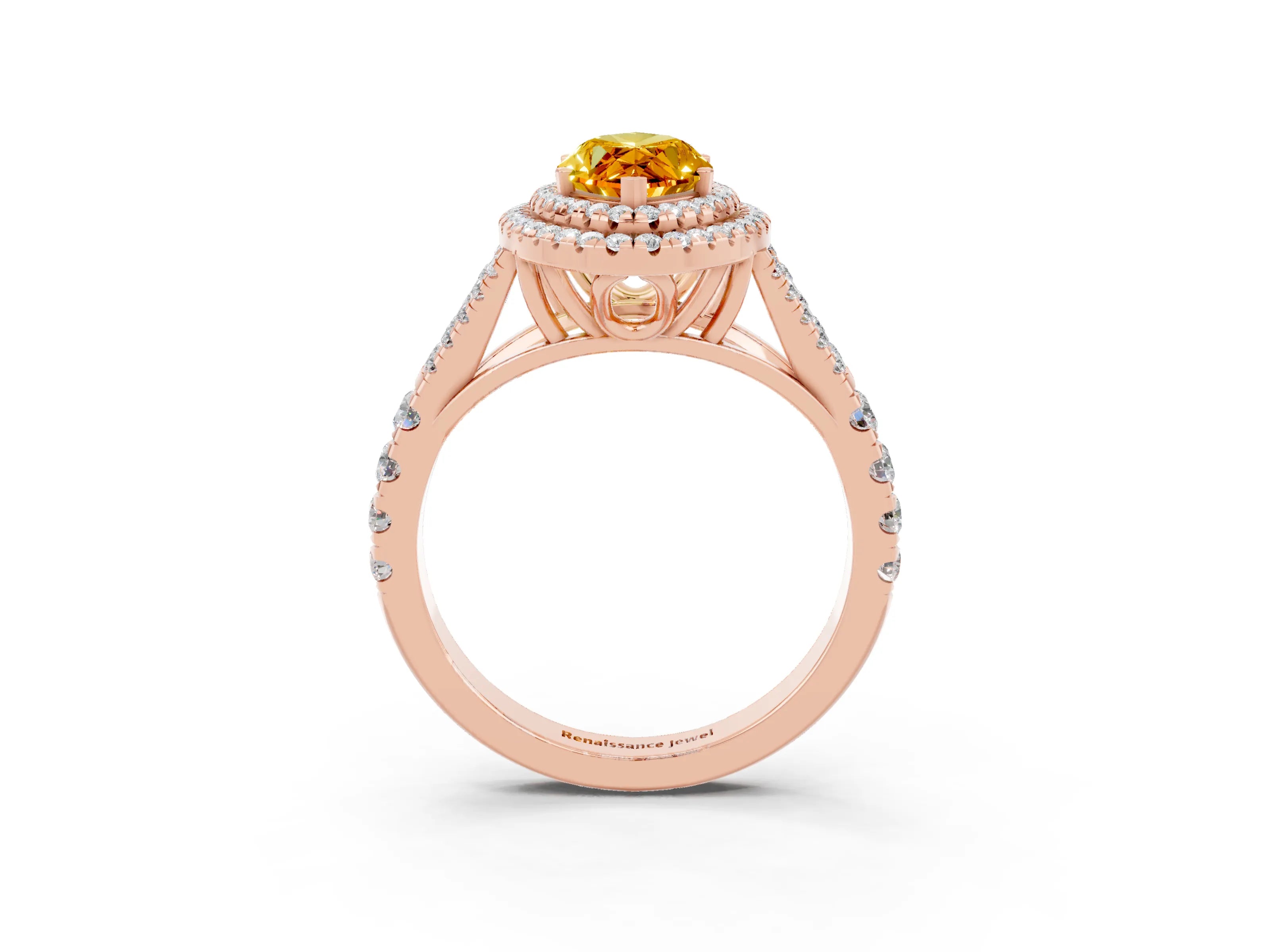 Rose gold Marquise Cut Citrine Double Halo Ring with Split Shank and Prong Setting_15
