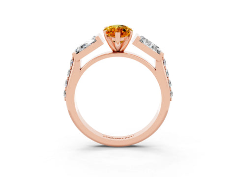 Rose gold Marquise Cut Citrine Engagement Ring with Baguette Side Stones and Channel Set Band_3