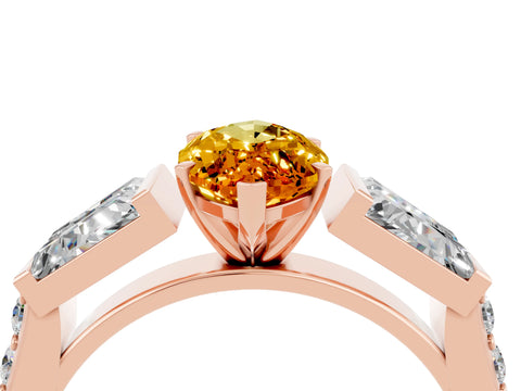 Rose gold Marquise Cut Citrine Engagement Ring with Baguette Side Stones and Channel Set Band_4