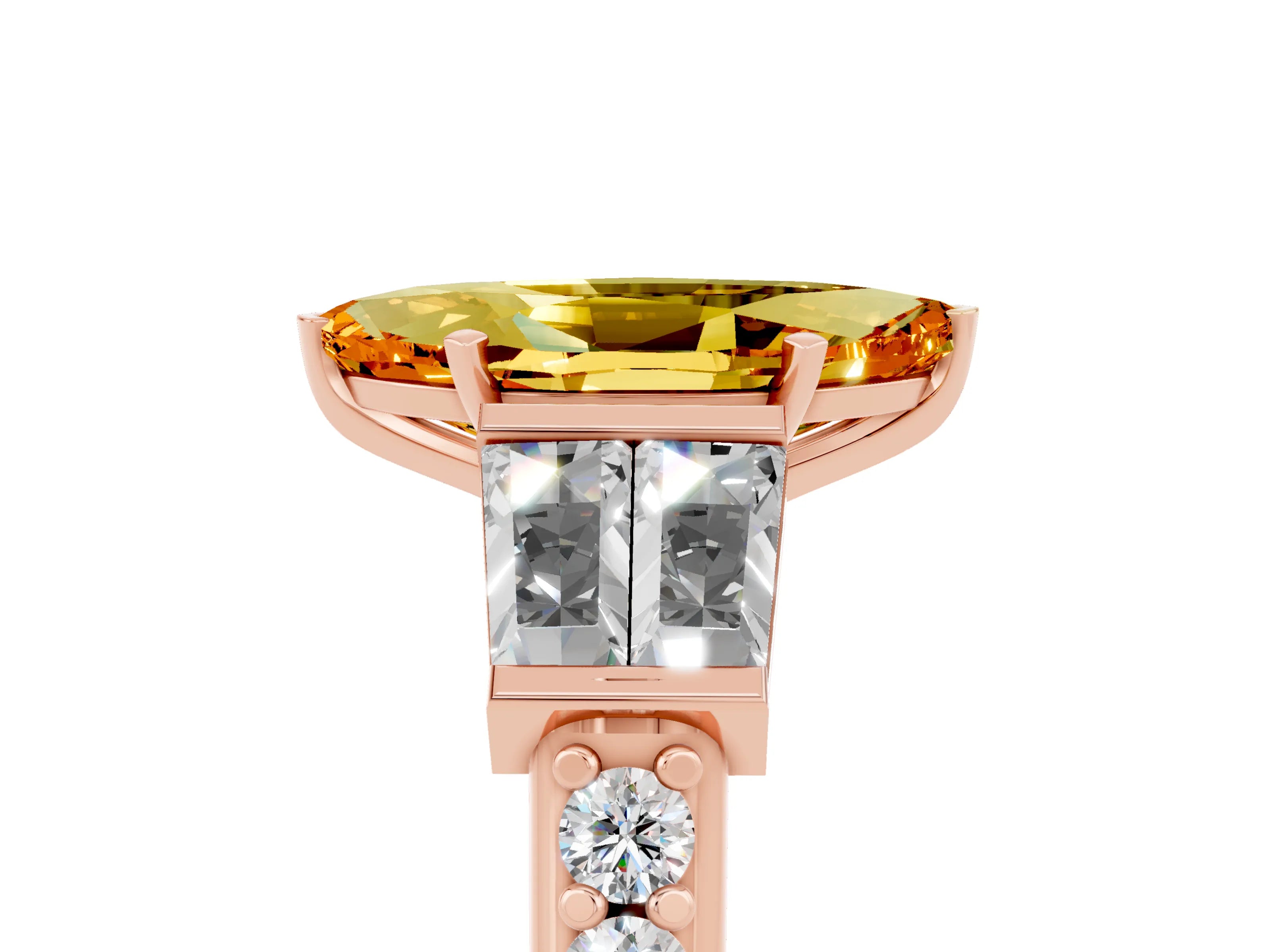 Rose gold Marquise Cut Citrine Engagement Ring with Baguette Side Stones and Channel Set Band_5